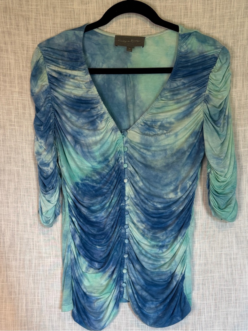 Sunday in Brooklyn Anthropologie Ruched Tie-Dye Top Mermaidcore Blue Green M